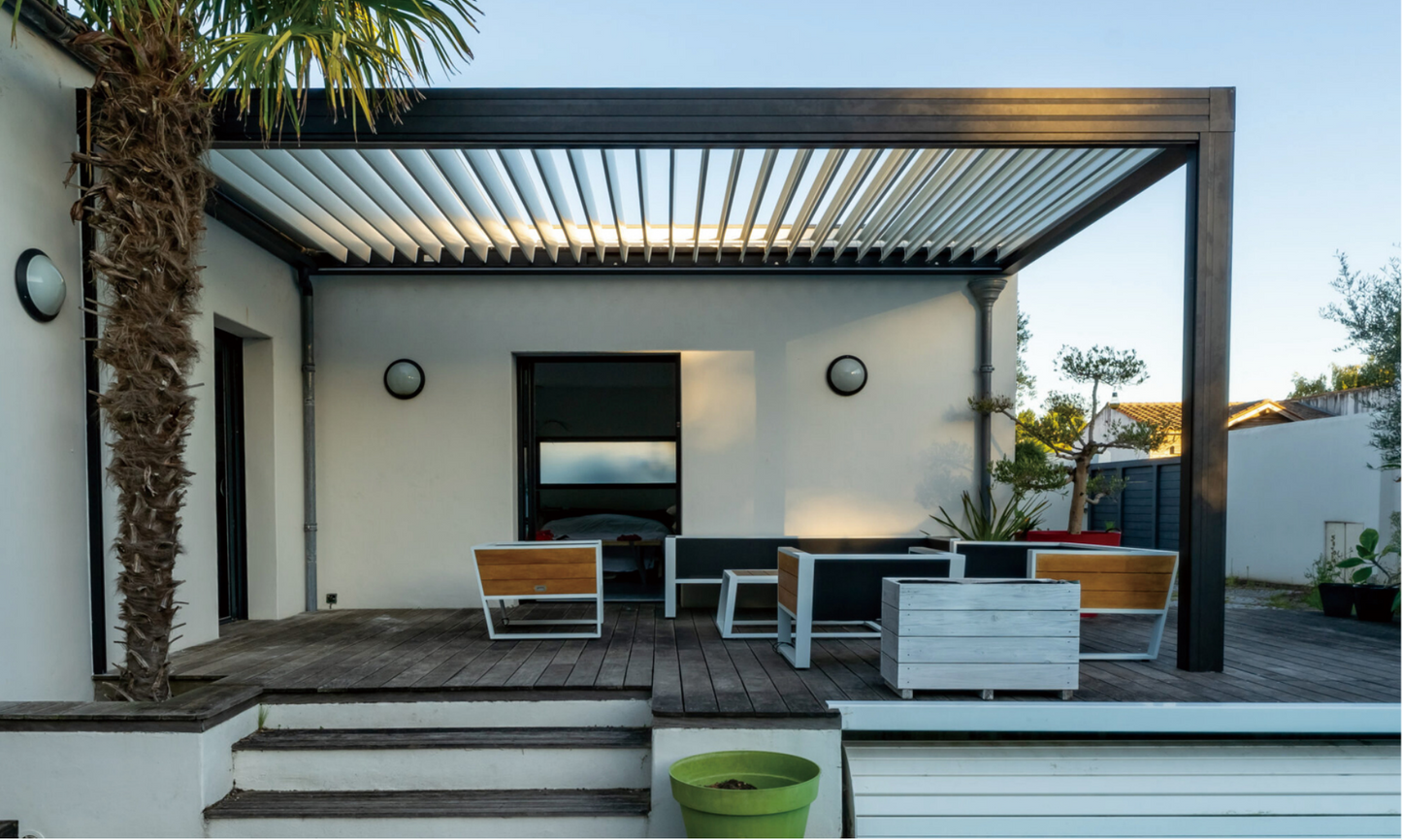 Wall-Mounted Louvered Pergola for Deck or Patio