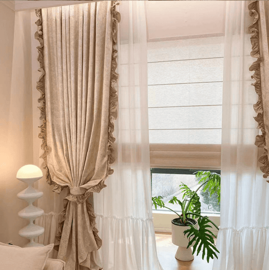 Kensington Lace custom triple pleat curtains