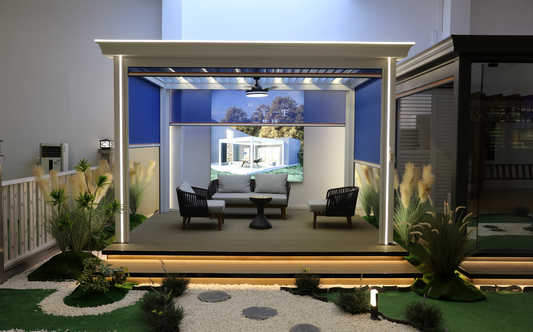 Modern Pergola with LED Lighting & Motorised Blinds
